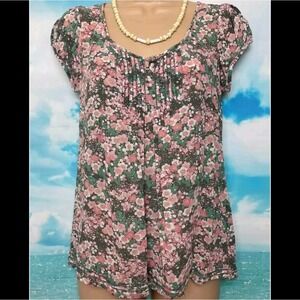 MONSOON Shirt Womens XL Chiffon Tropical Floral Hawaiian Blouse Beachy‎ Feminine
